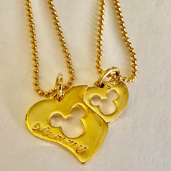 2 Vintage Disney Mickey Mouse Necklace Mom Daughter Hearts Love Gold Plated Set - Picture 8 of 8